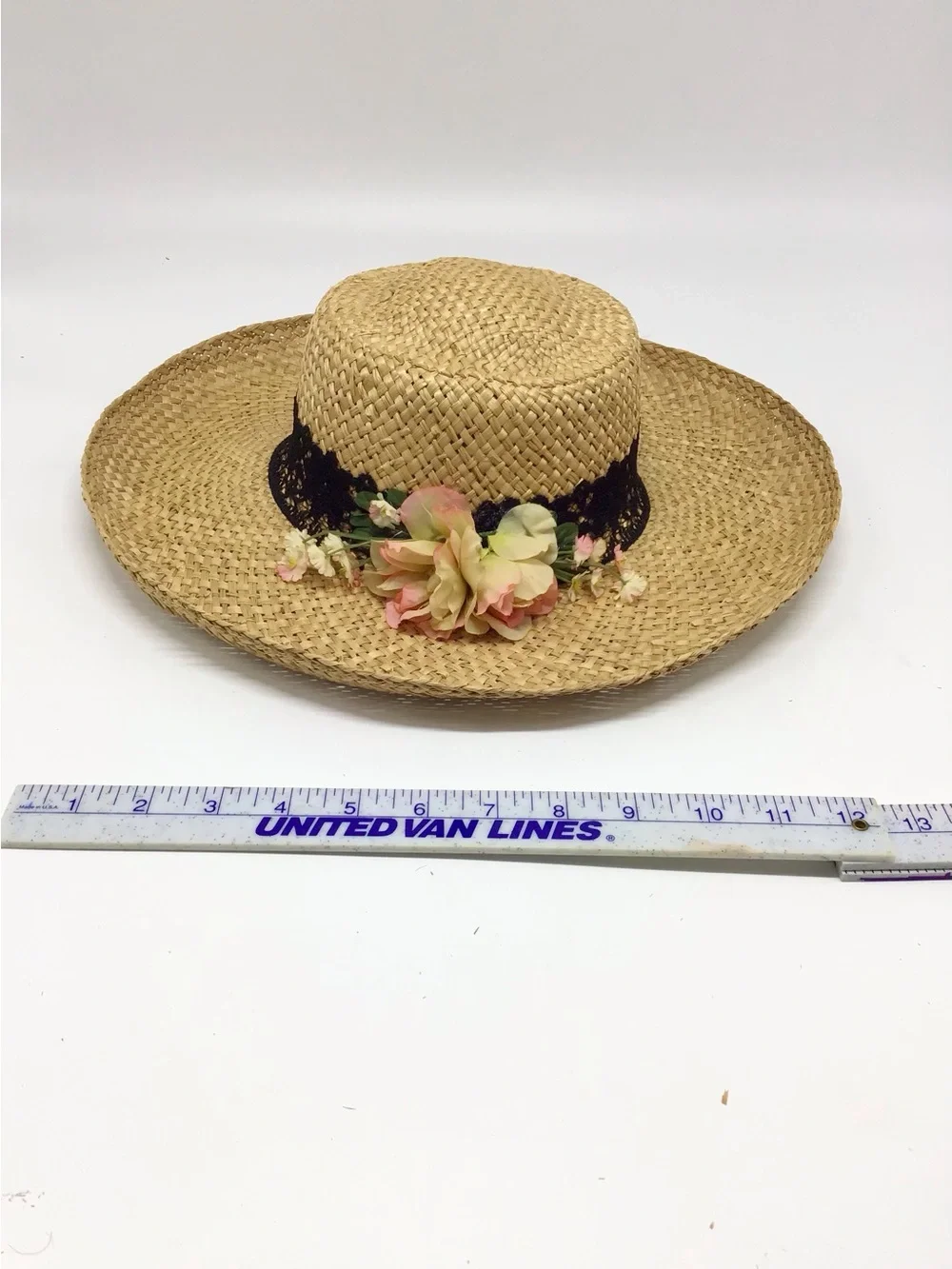 Straw Sun Hat with Peach Floral Trim